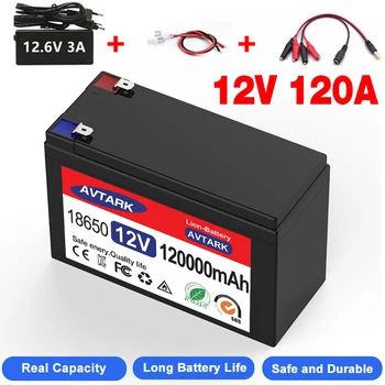 Аккумулятор 12 В, 120Ah, 18650, литиевый аккумулятор, аккумуляторная батарея для солнечной энергии, аккумулятор для электромобилей + зарядное устройство 12.6v3A