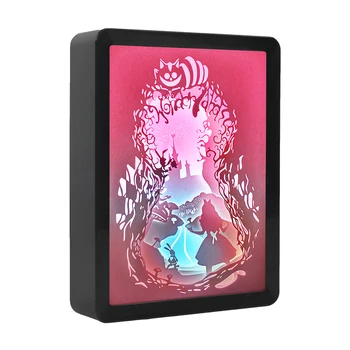 Алиса в Стране Чудес 3D Ночник Аниме Теневые коробки с подсветкой Художественная Рамка USB Настольная лампа Эстетическое украшение свадебной вечеринки