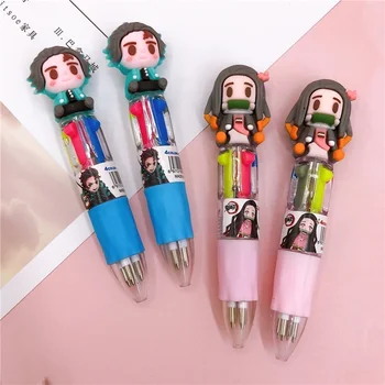 Аниме Demon Slayer Kimetsu No Yaiba, Милая Шариковая ручка Kawaii, Многоцветная ручка, Детский Канцелярский подарок