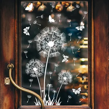 Белая бабочка-одуванчик, Электростатическая наклейка на стену, Украшение Стеклянного окна, Двухсторонние наклейки с рисунком, Обои для домашнего декора