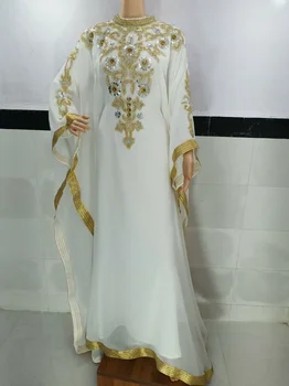 Белый халат, расшитый блестками, украшение из бисера, Кафтаны, платье Фараша Абая, Очень Необычное длинное платье
