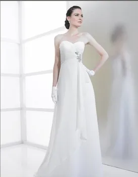 бесплатная доставка Шифоновое свадебное платье трапециевидной формы с открытой спиной, асимметричный шлейф на талии, кристалл горного хрусталя, жемчуг, стеклянные бусины