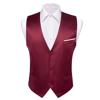 Бордово-красный приталенный мужской жилет для мужчин, классический жилет с V-образным вырезом, комплект галстуков для отдыха, жениха, свадебной вечеринки, дизайнер Barry.Wang DM-2