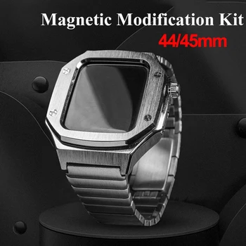 Браслет из нержавеющей стали для Apple Watch Band 44 мм 45 мм, комплект магнитных модификаций, металлический чехол для iWatch SE 8 7 SE 5 Correa