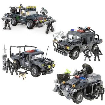 Бронированный внедорожник Военной полиции MOC, Вооруженный Спецназом, Антитеррористическая штурмовая машина, собранная модель, Кирпичи, игрушки для детей