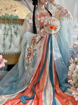 Весенне-летний Женский традиционный костюм Феи Танца Ханьфу в Китайском стиле, Древняя принцесса, Комплект для Косплея с нежной Вышивкой