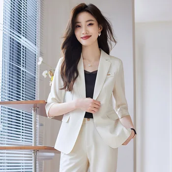 Весна 2023, Новая корейская мода, приталенный деловой костюм для малого бизнеса, Женский деловой костюм, пальто со средним рукавом