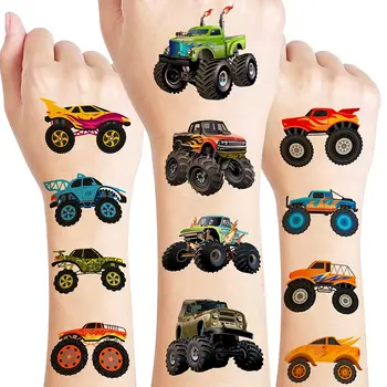 Временные татуировки Monster Truck, наклейки для детей, мальчиков, С Днем Рождения, Воздушные шары Monster Truck, Большие гонки на колесах, Фольгированный шар для вечеринки