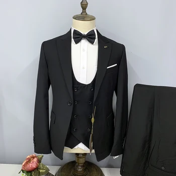 Высококачественные Брендовые Официальные Деловые Мужские костюмы, Свадебное платье Жениха из 3 предметов, Однотонный Модный Мужской костюм 5XL (блейзер + жилет + брюки)