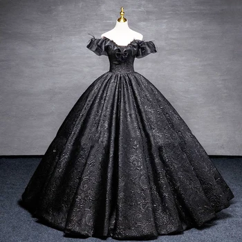 Высококачественные Вечерние Платья 2023, Черная Пышная юбка с вырезом лодочкой, Ткань с принтом, Женское вечернее платье, Элегантное платье на шнуровке сзади