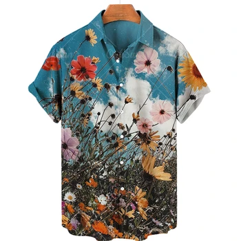 Гавайская мужская рубашка с растительным Цветочным 3D Принтом, Повседневная Летняя Блузка Для Пляжного отдыха, Свободные Винтажные Рубашки оверсайз, Мужская одежда, ТОП 5xl