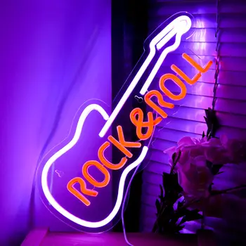 Гитара рок-н-ролла, неоновые вывески, Музыка, светодиодный неоновый свет, Художественный декор стен для игровой комнаты, музыкальная вечеринка, Рок-студия, Бар, дискотека, Неоновая вечеринка