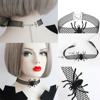 Готическое ожерелье с пауком, ошейник, цепочка на Хэллоуин, Черная кружевная цепочка на ключицы, Маскарад и вечеринки, нежный ювелирный подарок