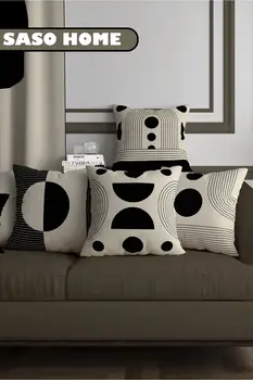 Декоративная подарочная подушка-наволочка из 4 предметов с рисунком светлых линий и геометрических объектов
