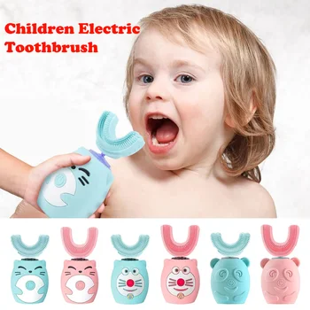 Детская звуковая электрическая Зубная щетка Для чистки силиконовых детей 360 Градусов Автоматическая USB перезаряжаемая Умная детская Зубная щетка u-образной формы