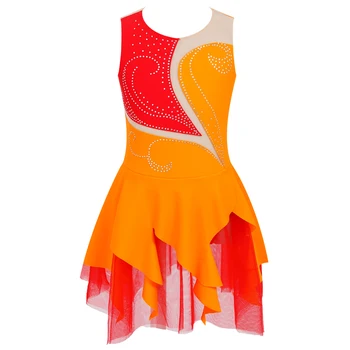 Детское Гимнастическое Балетное платье-трико для девочек, Летнее Детское платье без рукавов с круглым вырезом и вырезами из полой сетки для фигурного катания на коньках