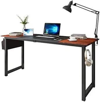 Дюймовый компьютерный стол для домашнего офиса, двухцветная панель, с сумкой для хранения и крючком, черный, цвет сандалового дерева, современный промышленный стол для ноутбука