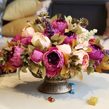 Европейская керамическая ваза + набор искусственных цветов, статуэтка, украшение для дома, ремесла, гостиная, шелковые поддельные цветочные горшки, украшения