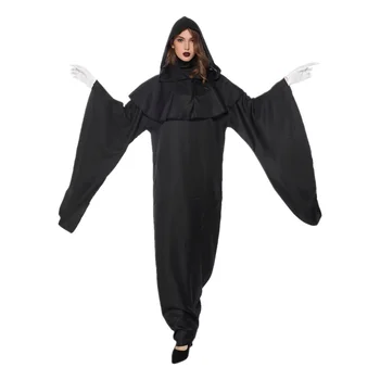 Женские костюмы на Хэллоуин, костюм монахини, черное длинное платье и комплект вуали, фантазии для взрослых, маскарадное платье