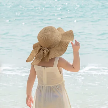 Женские Пляжные соломенные шляпы шириной 15 см, простая складная летняя шляпа от солнца, Модные шляпы с плоским бантом, шляпы с защитой от ультрафиолета для женщин