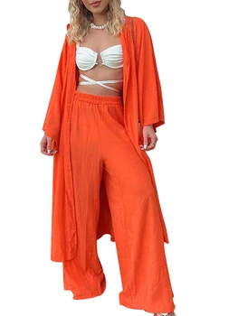 Женский комплект одежды для отдыха, спортивные костюмы из 2 предметов, повседневная плиссированная рубашка с длинным рукавом на пуговицах и длинные брюки