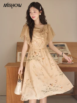 Женское Китайское платье MISHOW 2023, Летнее Винтажное Платье Трапециевидной формы с бантом на талии, на шнуровке, с V-образным вырезом, Искусственные Дизайнерские миди-платья из двух частей MXC39L1542