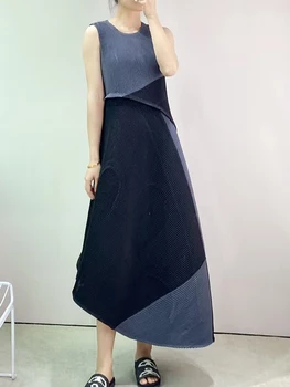 Женское Плиссированное платье без рукавов Miyake Неправильной формы, Лето 2023, Новое Корейское Модное Свободное платье большого размера