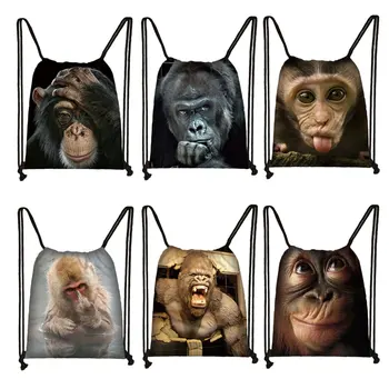 Забавная сумка на шнурке с принтом лица обезьяны, Думающий Орангутанг, Женский рюкзак, держатель для обуви, Повседневные пляжные сумки для путешествий, подарок