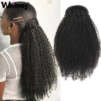 Завязка в виде Афро-Кудрявого Конского Хвоста из 100% Человеческих Волос, Перуанская Заколка для Волос для Наращивания #1B # 99J Для афроамериканских женщин