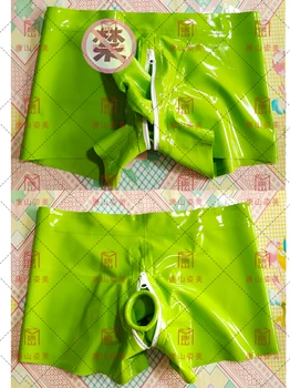 Зеленые латексные боксерские перчатки gummi boxer на молнии для пениса и ануса 0,4 мм