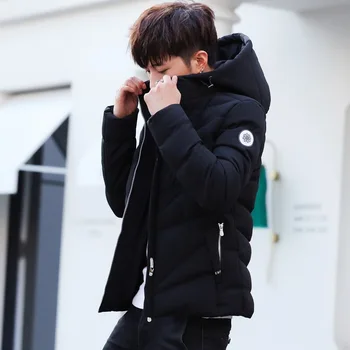 Зимние мужские толстые теплые хлопковые пальто в корейском стиле, молодежный тренд, тонкая парка с капюшоном и подкладкой, мужские повседневные топы на молнии, верхняя одежда
