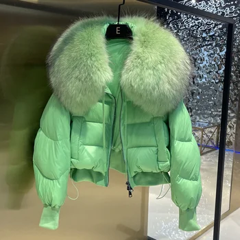 Зимняя новая Женская куртка 2023, Легкая Роскошная Универсальная куртка-пуховик с большим волосяным воротником, Свободная Корейская куртка с длинными рукавами