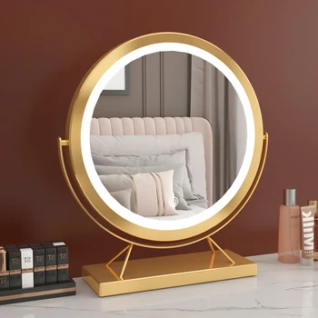 Золотое Зеркало для макияжа, Круглый Письменный стол, Маленькое Роскошное Зеркало в Скандинавском Стиле, Туалетный столик для девочек, Espelhos Decorativos, Эстетическое оформление комнаты