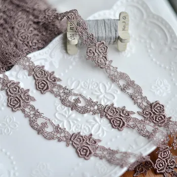 Изысканная вышивка кофейная роза цветок кружева украшения diy платье ткань для штор кружевные аксессуары 2,3 см x 1 метр