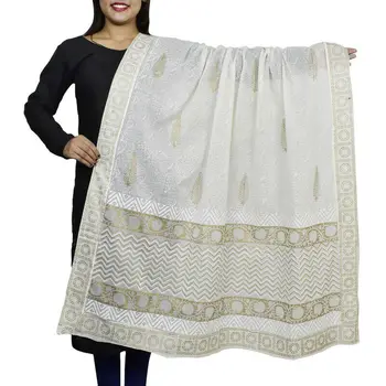 Индийский Женский Хлопчатобумажный Длинный Белый Шарф Дупата с принтом, Индийский Платок Чуни, Шаль, Европейский и американский Модный Тренд