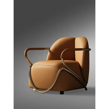Итальянский Легкий Роскошный Кожаный Одноместный диван-кресло Высокого Класса, Дизайнерский Полностью Кожаный Диван-кресло