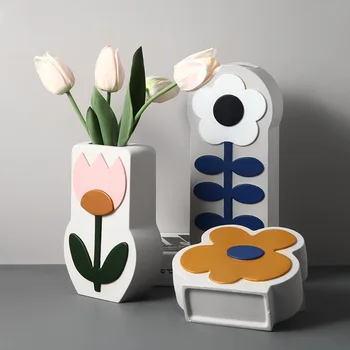 Керамическая ваза для цветов с ручной росписью, Украшение для цветочной композиции в гостиной, Ваза для художественного оформления Обеденного стола, Ваза Икебана
