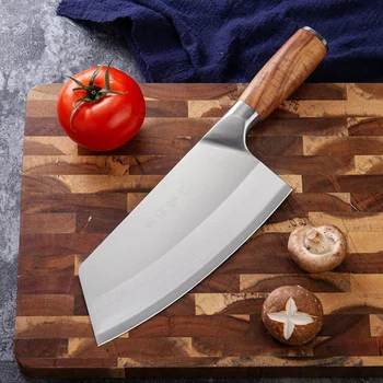 Китайский Нож шеф-повара, Кухонный нож из нержавеющей стали, Острый, как Бритва, Нож для нарезки мяса, Мясницкий нож с деревянной ручкой