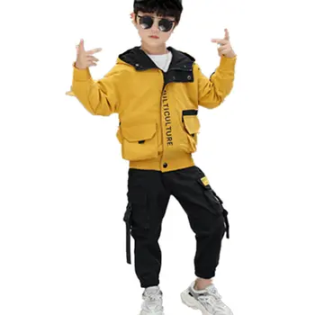 Комплект одежды для маленьких мальчиков Спортивный костюм Комплект одежды для детей подростков Повседневные спортивные костюмы Куртка с капюшоном и Брюки для мальчиков Одежда 3-13 лет