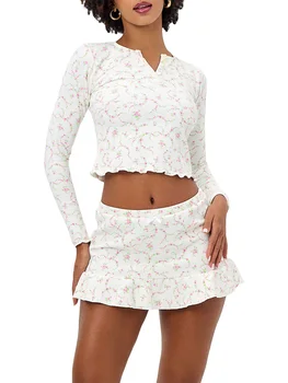 Комплекты женской летней одежды с юбкой, Укороченные топы, облегающая мини-юбка трапециевидной формы, комплект клубной одежды Y2K, облегающая юбка