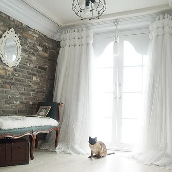 Корейские 3-слойные шторы Принцессы для гостиной, Чистый Белый занавес с фонариком, Вуалевые ткани Guaze Tulles, шторы для спальни девочек