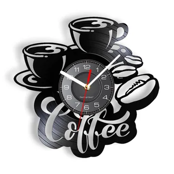 Кофейная кружка с виниловой пластинкой в зернах, Настенные часы, Время послеобеденного чаепития, Домашний бар, Художественное оформление, Кофейня, Ретро-Бариста, Кофеиновые подарки