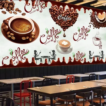 Кофейные обои с ручной росписью Papel De Parede Papel Tapiz Ресторан послеобеденного чая Кофейня Промышленный Декор Кафе Фреска