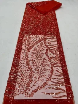 Красная 2023 Высококачественная африканская вышивка ручной работы из бисера, французская роскошная тюлевая кружевная ткань для женщин, швейные аксессуары