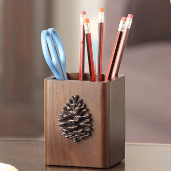 Креативный модный милый держатель для ручек из массива дерева в американском ретро стиле, деревянная кисть для макияжа, настольный ящик для хранения, офисный подарок на заказ