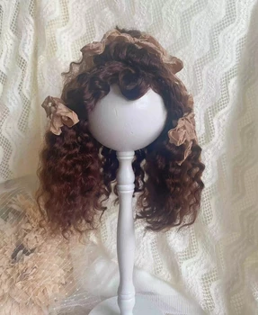 Кукольные парики для Blythe Qbaby из мохера с мелкими коричневыми локонами 9-10 дюймов