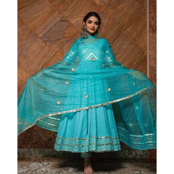 Курта Anarkali с вырезом лодочкой и рукавом 3/4, расклешенная Курта с брюками и этническим платьем Dupatta, Индия