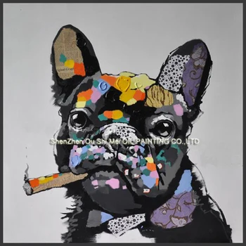 Курящая собака Ручная роспись Абстрактные животные Нож Картины на холсте Ручная работа Крутая собака Настенная картина маслом для домашнего декора