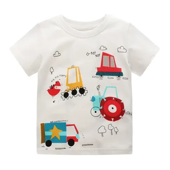 Летние футболки Jumping Meters Для мальчиков с принтом машинок, модная хлопковая одежда для малышей, хит продаж, детские футболки, топы для малышей