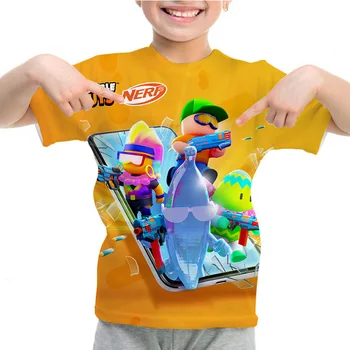 Летняя детская футболка Stumble Guys, футболка с круглым вырезом в стиле Аниме Для мальчиков и девочек, топы, детская одежда, футболка с короткими рукавами с героями мультфильмов, Camiseta
